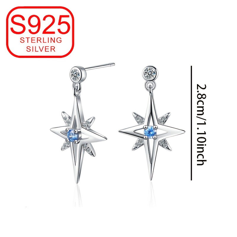 925 Silver Star Dangle Earrings CZ Sparkle Low Allergy Versatile Daily
